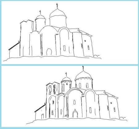 Поэтапное рисование церкви