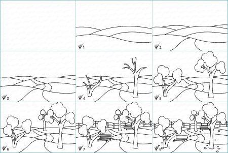 Поэтапный рисунок парка