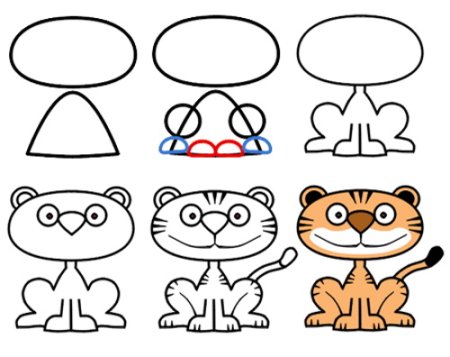 Поэтапное рисование тигренка для детей