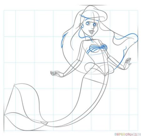 Контур русалки для рисования
