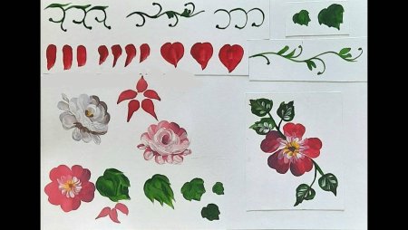 Элементы Жостовской росписи поэтапно