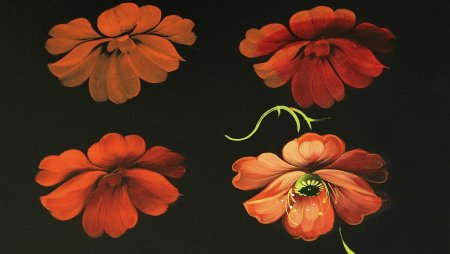 Элементы Жостовской росписи поэтапно