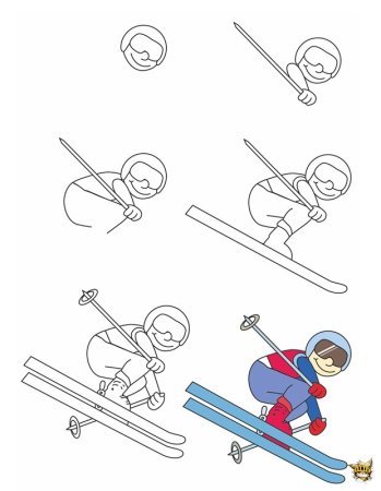 Зимние виды спорта поэтапное рисование