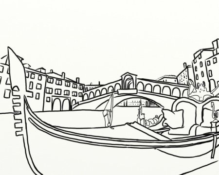 Гондола и гондольер в Венеции рисунок