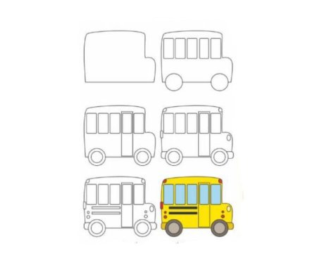 Поэтапное рисование автобуса