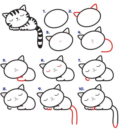 Рисунок кота пошагово