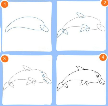 Дельфин рисунок карандашом поэтапно