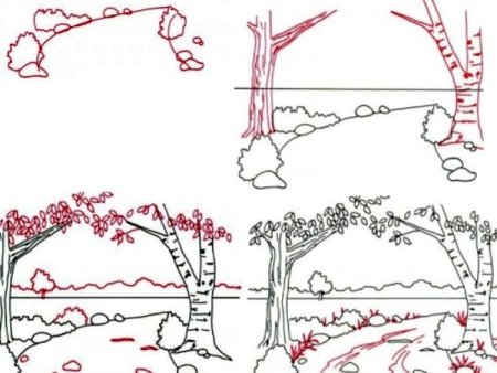 Поэтапное рисование пейзажа для детей