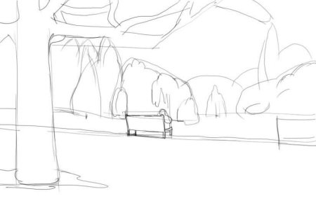 Поэтапный рисунок пейзажа для детей