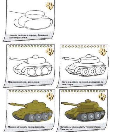 Нарисовать танк ребенку вид сбоку