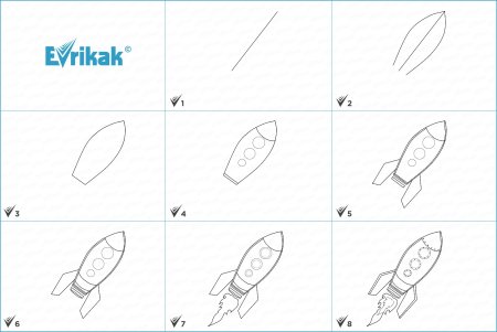 Поэтапное рисование ракеты для детей