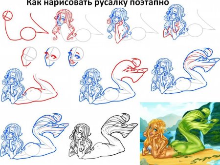 Поэтапное рисование русалки
