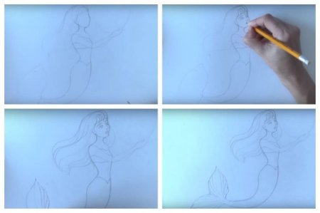 Рисунок Русалка Ариэль поэтапно