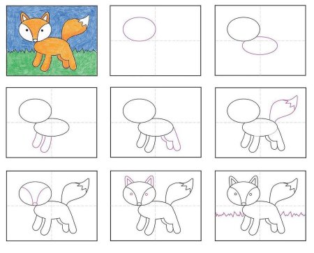 Схема рисования лисы для малышей
