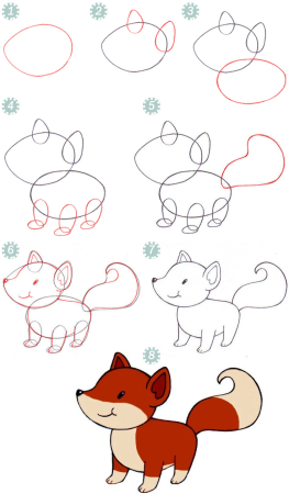 Поэтапный рисунок вороны и лисицы