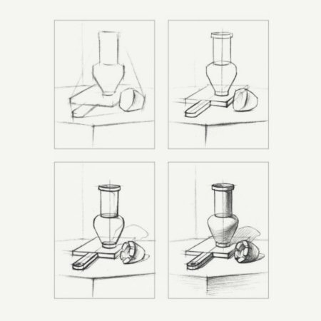 Этапы штрихования натюрморта