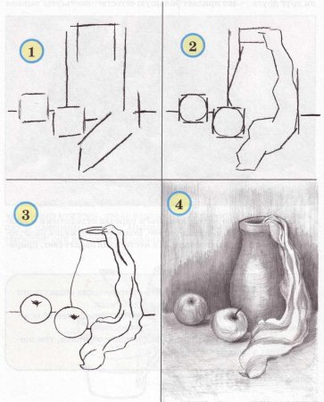 Поэтапный рисунок кувшина