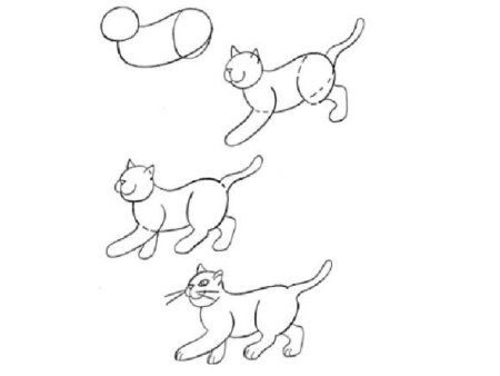 Схема рисования кота для детей