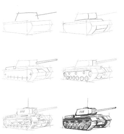Рисунок танка для детей карандашом