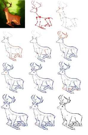 Поэтапное рисование оленя для детей