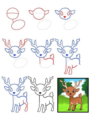 Поэтапное рисование оленя
