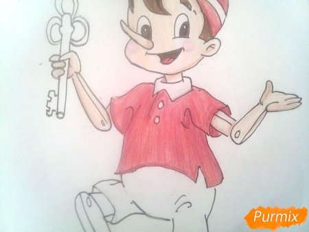 Буратино рисунок для детей легкий