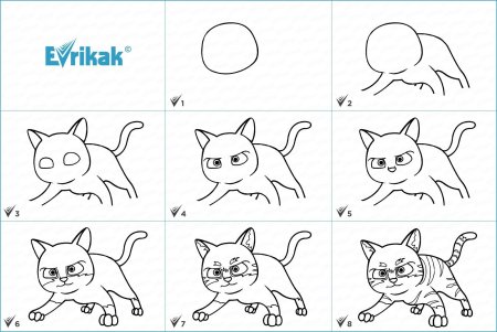 Схема рисования кота для детей