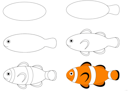Поэтапное рисование рыбы