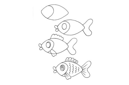 Этапы рисования рыбки