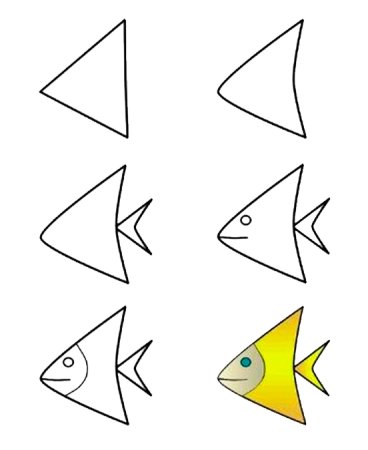 Поэтапное рисование рыбы для дошкольников