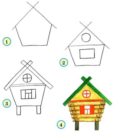 Схема рисования домика для детей