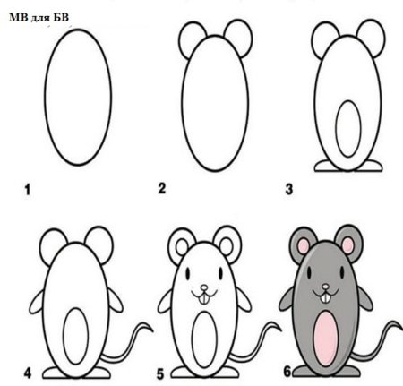 Поэтапное рисование мышки