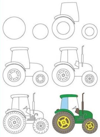 Как нарисовать трактор - урок рисования для детей от 4 лет, гуашь, рисуем дома поэтапно
