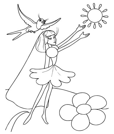 Дюймовочка раскраска из сказки Андерсена