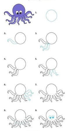 Осьминог рисование для детей