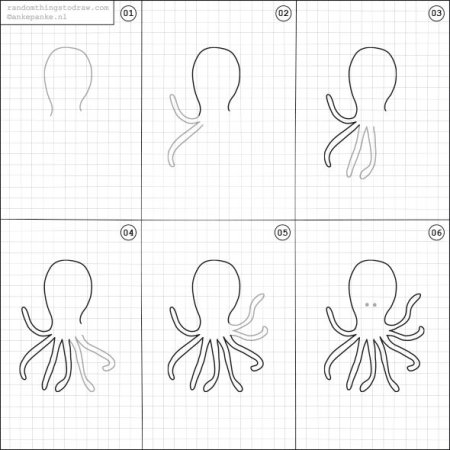 Поэтапное рисование осьминога для детей