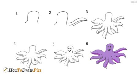 Поэтапное рисование осьминога для детей