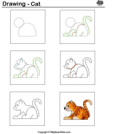 Схема рисования котенка для детей