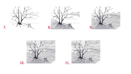Зимний пейзаж поэтапное рисование