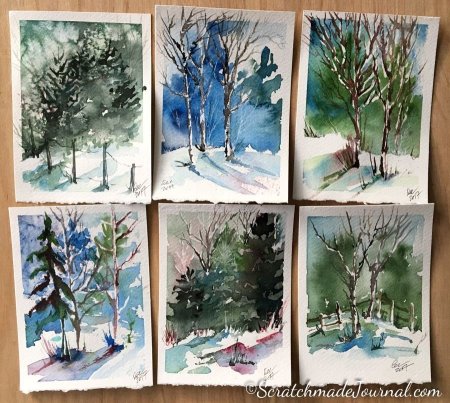 Зимний пейзаж рисунок легкий