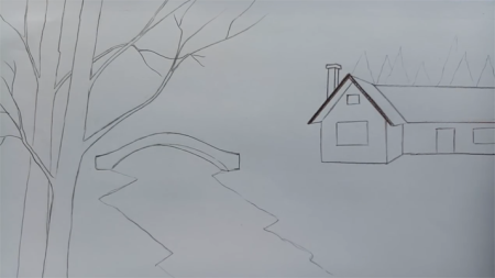 Рисование зимнего пейзажа поэтапно