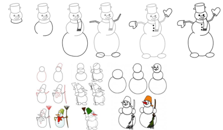 Поэтапное рисование снеговика
