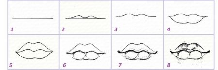 Губы поэтапно карандашом для начинающих