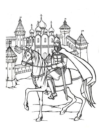 Богатырь на коне рисунок