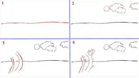 Дерево рисунок поэтапно