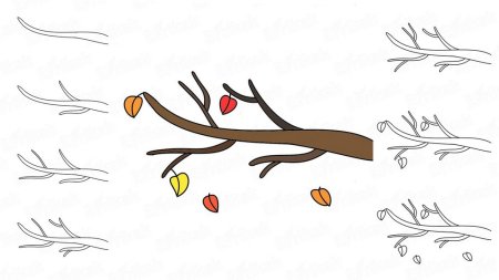 Этапы рисования осеннего дерева