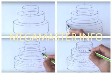 Поэтапный рисунок торта