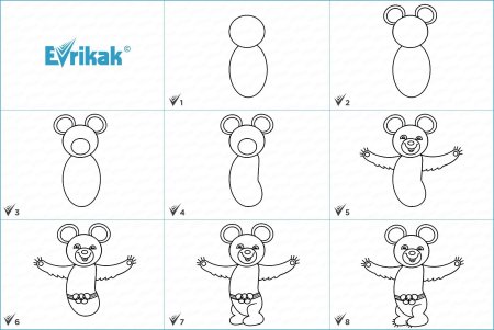 Поэтапное рисование игрушки мишки