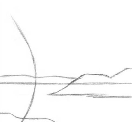 Закат на море рисунок карандашом простым