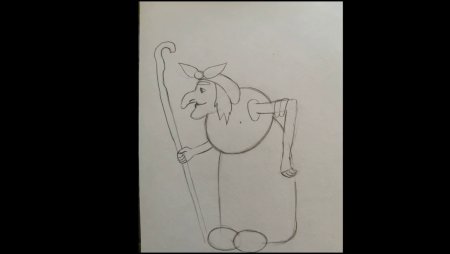 Баба Яга в ступе карандашом